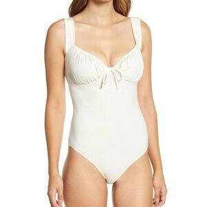 Reformation Cream Ruched Bodysuit